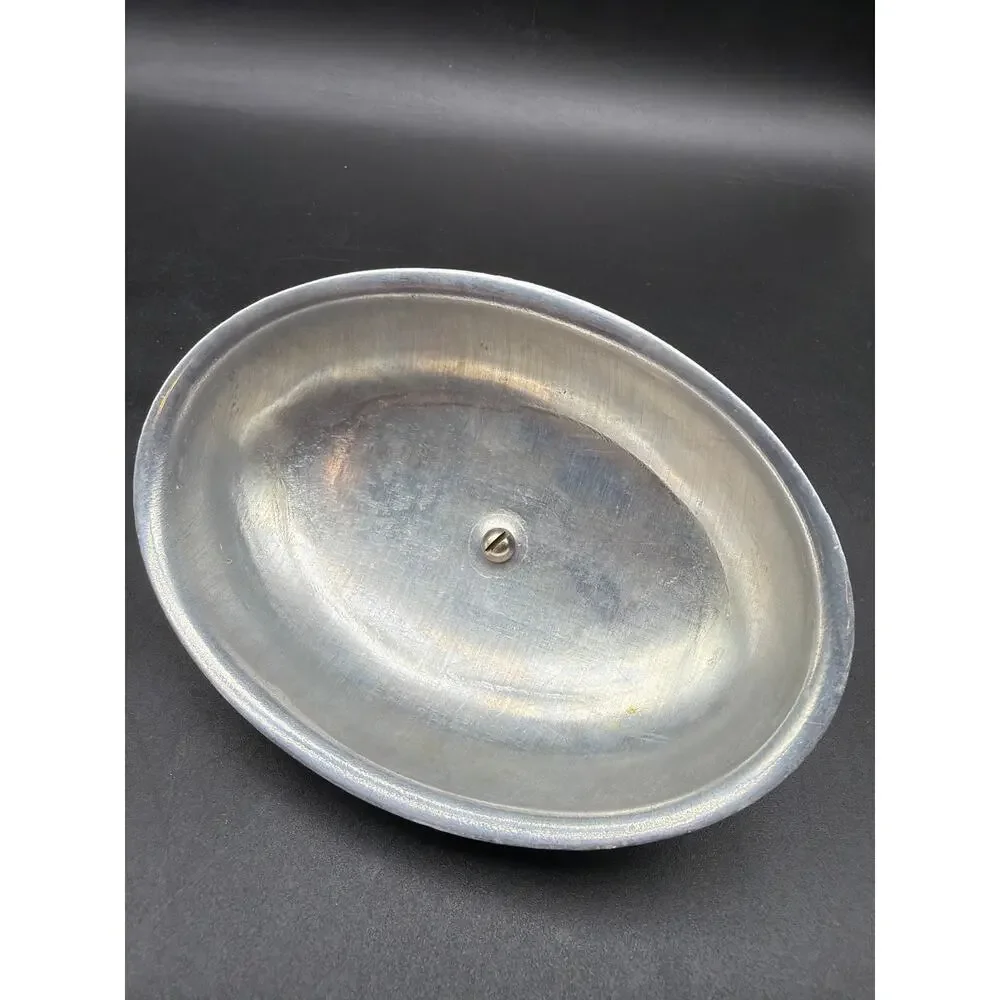 Vintage Clear Glass Butter Dish Embossed Aluminum Hibiscus Floral lid Bakelite